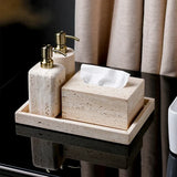 VitaStone Natura Badaccessoire-Set 6-teilig – Travertin Naturstein Badezimmerausstattung | Elegantes Spa-Design | Zeitlose Ordnung