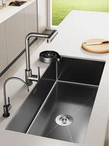 NoirCascade Pro Unterbau-Küchenspüle mit Wasserfallarmatur – Schwarze Edelstahl-Einbauspüle | 3 mm Stärke | Luxus-Design für moderne Küchen