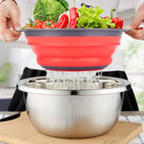 FlexiFlow Pro Faltbares Silikon-Abtropfsieb mit Edelstahlkern – Multifunktionaler Küchenkorb zum Waschen, Abgießen & Filtern | Platzsparender Siebkorb für Obst, Gemüse & Pasta