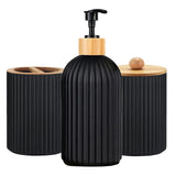 BambooPure SkandiWasch 3-teiliges Badezimmer-Organizer-Set – Bambus & Kunststoff Waschbecken-Accessoires | Seifenspender Set | Minimalistisch & Natürlich