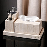 VitaStone Natura Badaccessoire-Set 6-teilig – Travertin Naturstein Badezimmerausstattung | Elegantes Spa-Design | Zeitlose Ordnung