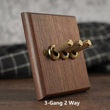 NobleWood Kippschalter aus Walnussholz 1–4 Fach – Messinghebel Lichtschalter | Edles Retro-Design | Integrierte USB-Option