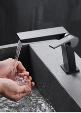 VeloStream Wasserfall Waschtischarmatur in Anthrazitgrau – Edle Badarmatur aus Messing mit Einhebelmischer