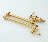 ImperialFlow Luxus-Wandarmatur mit ausziehbarem Topffüller – Schwenkbare Küchenarmatur in gebürstetem Gold | Faltbarer Pot-Filler aus massivem Messing | Elegante Herdarmatur für direktes Befüllen