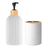 BambooPure SkandiWasch 3-teiliges Badezimmer-Organizer-Set – Bambus & Kunststoff Waschbecken-Accessoires | Seifenspender Set | Minimalistisch & Natürlich