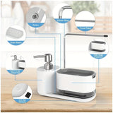 CleanDock Pro 5-in-1 Küchen-Organizer mit Doppel-Seifenspender – Schwammhalter, Tuchablage & Abtropfschale