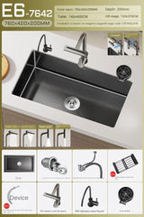 NoirCascade Pro Unterbau-Küchenspüle mit Wasserfallarmatur – Schwarze Edelstahl-Einbauspüle | 3 mm Stärke | Luxus-Design für moderne Küchen