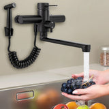 FlexiClean Pro Wand-Küchenarmatur mit Seitensprühdüse – 360° Schwenkbarer Edelstahlhahn | Ausziehbrause 150 cm | Warm- &amp; Kaltwasser