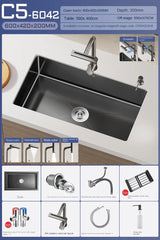 NoirCascade Pro Unterbau-Küchenspüle mit Wasserfallarmatur – Schwarze Edelstahl-Einbauspüle | 3 mm Stärke | Luxus-Design für moderne Küchen