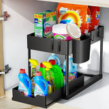 FlexiStore 2-stufiger Unterschrank-Organizer – Ausziehbares System mit Körben, Haken & Bechersystem