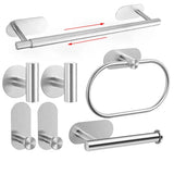 AquaMount Pro Selbstklebendes Badezimmer-Accessoire-Set aus Edelstahl – Wandhalterung ohne Bohren | Rostfrei | Gebürstetes Premium-Design