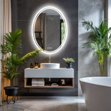 AureaGlow Design-LED-Badspiegel rund rahmenlos – 60×80 cm | Touch-Steuerung | Dimmfunktion | Antibeschlag | Farbwechsellicht