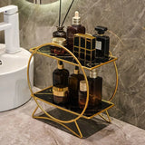 LuxeTier Doppelablage Kosmetik Organizer – Zweistöckiges Aufbewahrungsregal in Gold/Schwarz | Marmoroptik Schalen | Elegante Ordnung