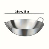 ProCook Edelstahl-Wok mit Doppelgriffsystem – Großvolumiger Profi-Wok | Unbeschichteter Kochwok für gleichmäßige Hitzeverteilung | Robuster Küchenwok für intensives Braten & Schmoren