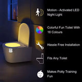 NightGlow Premium WC Nachtlicht mit Bewegungsmelder RGB LED 8/16 Farben – Sensorgesteuerte Toilettenbeleuchtung | Kabellose Badezimmer Nachtlampe für mehr Sicherheit & Komfort | Energiesparende LED Lösung