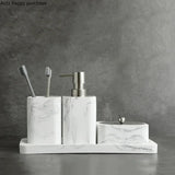 Marbellea Luxe 4-teiliges Badezimmer-Set – Marmoroptik Kunstharz Accessoire-Set | Seifenspender Set | Elegant & Modern