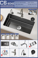 NoirCascade Pro Unterbau-Küchenspüle mit Wasserfallarmatur – Schwarze Edelstahl-Einbauspüle | 3 mm Stärke | Luxus-Design für moderne Küchen