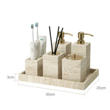 TerraViva Travertin Badaccessoires Set – Naturstein Badezimmer Set | Exklusive Spa-Optik | Stilvolle Organisation
