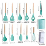 CookNature Premium 12-teiliges Silikon-Küchenhelfer-Set mit Holzgriffen – Hitzebeständiges Kochutensilien-Set | Kratzfreie Küchenwerkzeuge für Antihaft-Pfannen & modernes Kochen