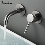 WallFlow Wandarmatur für Waschbecken aus Messing – Einhebelmischer im Edelstahleffekt | Platzsparend | Modernes Design