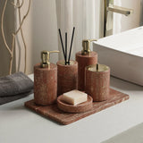 TERRAVENA Badezimmer-Set aus rotem Travertin – Naturstein Badaccessoires | Vintage Stil | Luxuriöse Spa-Atmosphäre
