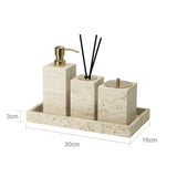 TerraViva Travertin Badaccessoires Set – Naturstein Badezimmer Set | Exklusive Spa-Optik | Stilvolle Organisation