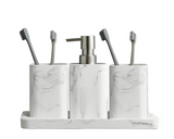 Marbellea Luxe 4-teiliges Badezimmer-Set – Marmoroptik Kunstharz Accessoire-Set | Seifenspender Set | Elegant & Modern