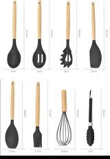 CookMaster Pro Küchenutensilien-Set – 12-teiliges Silikon-Kochset mit Holzgriffen | hitzebeständige Küchenhelfer | stilvolle Premium-Küchenausstattung
