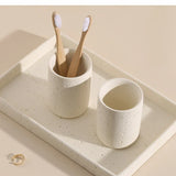 NATURIA Wabi-Sabi Badezimmer-Set – Naturstein Accessoires | Minimalistisches Spa Design für Bad & Hotel