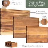 HolzGenuss Akazienholz-Küchenbrett-Set – Massivholz-Schneidebretter | Natürliche Langlebigkeit | Platzsparend mit Holzständer