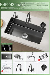 NoirCascade Pro Unterbau-Küchenspüle mit Wasserfallarmatur – Schwarze Edelstahl-Einbauspüle | 3 mm Stärke | Luxus-Design für moderne Küchen