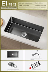 NoirCascade Pro Unterbau-Küchenspüle mit Wasserfallarmatur – Schwarze Edelstahl-Einbauspüle | 3 mm Stärke | Luxus-Design für moderne Küchen