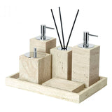NATURAVITA Badezimmer-Set Travertin Beige – Naturstein Badaccessoires | Spa Design | Zeitlose Eleganz