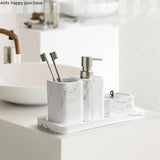Marbellea Luxe 4-teiliges Badezimmer-Set – Marmoroptik Kunstharz Accessoire-Set | Seifenspender Set | Elegant & Modern