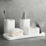 Marbellea Luxe 4-teiliges Badezimmer-Set – Marmoroptik Kunstharz Accessoire-Set | Seifenspender Set | Elegant & Modern