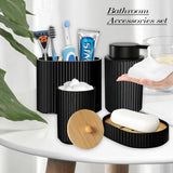 AquaNero Design Badaccessoire-Set 4-teilig – Schwarze Badezimmerausstattung aus Kunststoff | Modernes Ordnungs-System | Pflegeleicht & Stilvoll