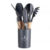 CookNature Premium 12-teiliges Silikon-Küchenhelfer-Set mit Holzgriffen – Hitzebeständiges Kochutensilien-Set | Kratzfreie Küchenwerkzeuge für Antihaft-Pfannen & modernes Kochen