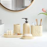 Aurevia Luxury 5-teiliges Badezimmer-Set – Kunstharz Badaccessoires mit Gravurmuster | Seifenspender Set | Elegant & Pflegeleicht