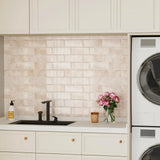 StoneLuxe Subway Wandfliesen selbstklebend – Beige Steinoptik Backsplash für Küche & Bad | Glanzfinish | Einfache Renovierung