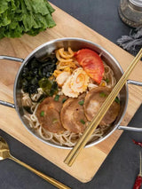 ChefServe Edelstahl-Multifunktionspfanne mit Griffsystem – Große Saucen- & Paellapfanne | Rostfreie Profi-Kochpfanne für gleichmäßige Hitze | Vielseitige Küchen- und Outdoorpfanne
