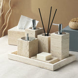 NATURAVITA Badezimmer-Set Travertin Beige – Naturstein Badaccessoires | Spa Design | Zeitlose Eleganz