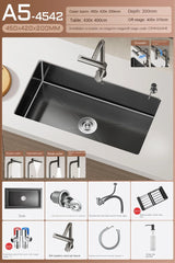 NoirCascade Pro Unterbau-Küchenspüle mit Wasserfallarmatur – Schwarze Edelstahl-Einbauspüle | 3 mm Stärke | Luxus-Design für moderne Küchen