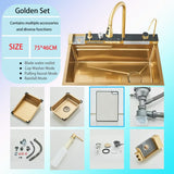 AquaSense Pro Edelstahl-Küchenspülen-Set mit Digitalarmatur – 75×45 cm Rechteckspüle | Gun Grey | 3 mm Stärke | Wasserfall & Temperaturanzeige