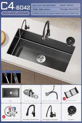 NoirCascade Pro Unterbau-Küchenspüle mit Wasserfallarmatur – Schwarze Edelstahl-Einbauspüle | 3 mm Stärke | Luxus-Design für moderne Küchen