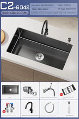 NoirCascade Pro Unterbau-Küchenspüle mit Wasserfallarmatur – Schwarze Edelstahl-Einbauspüle | 3 mm Stärke | Luxus-Design für moderne Küchen