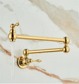 ImperialFlow Luxus-Wandarmatur mit ausziehbarem Topffüller – Schwenkbare Küchenarmatur in gebürstetem Gold | Faltbarer Pot-Filler aus massivem Messing | Elegante Herdarmatur für direktes Befüllen