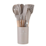 CookNature Premium 12-teiliges Silikon-Küchenhelfer-Set mit Holzgriffen – Hitzebeständiges Kochutensilien-Set | Kratzfreie Küchenwerkzeuge für Antihaft-Pfannen & modernes Kochen