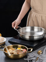ChefServe Edelstahl-Multifunktionspfanne mit Griffsystem – Große Saucen- & Paellapfanne | Rostfreie Profi-Kochpfanne für gleichmäßige Hitze | Vielseitige Küchen- und Outdoorpfanne