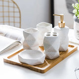 NordAura SkandiKeramik 4-teiliges Badezimmer-Set – Skandinavisches Keramik Accessoire-Set | Minimalistisch | Seifenspender & Organizer
