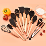 CookMaster Pro Küchenutensilien-Set – 12-teiliges Silikon-Kochset mit Holzgriffen | hitzebeständige Küchenhelfer | stilvolle Premium-Küchenausstattung